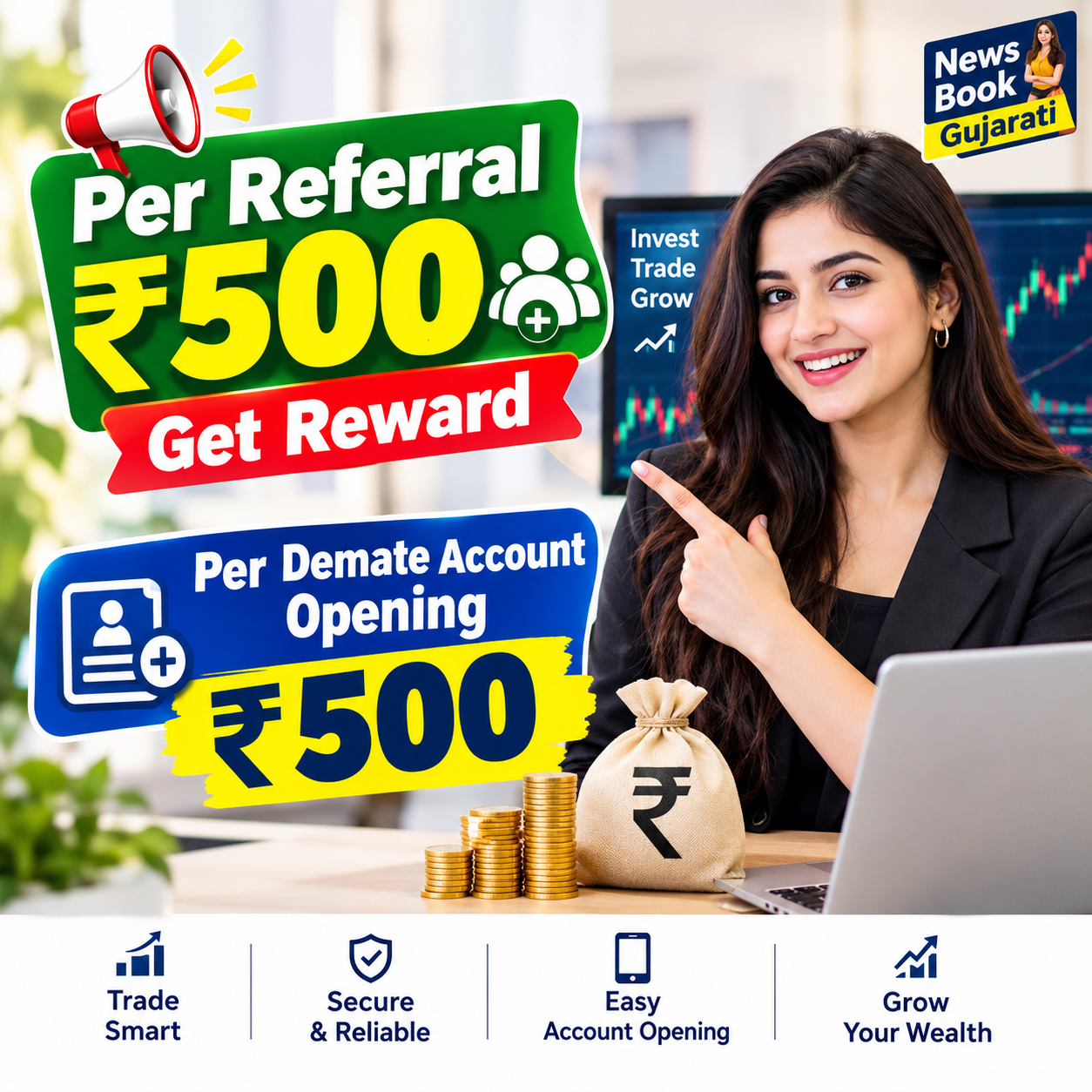 News Book Gujarati - Earn ₹500 per referral and ₹500 per Demat account opening