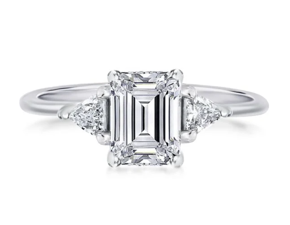 Italo Three-Stone Emerald-Cut Green Sapphire Engagement Ring